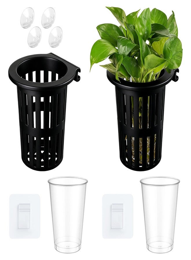 Novabright 2 Pcs Large Aquarium Plant Holder with Hydroponic Cup, 3.37 Inch Sick Hook and Suction Cups for Fish Tank Aquaponic Plant Cultivation and Aquascape Accessories Decorations(Black) - Image 1